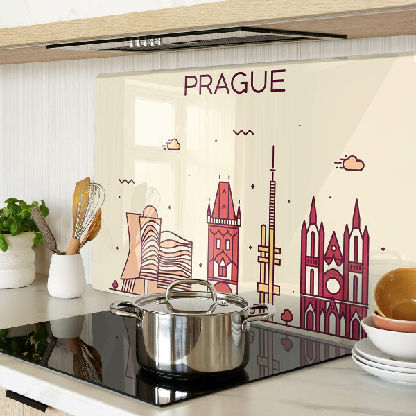 Deska kuchenna szklana z nadrukiem przedstawiającym widok miasta Praga