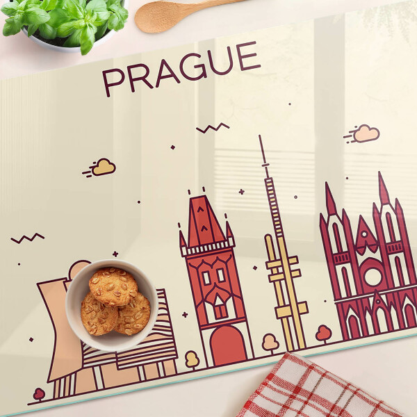 Deska kuchenna szklana z nadrukiem przedstawiającym widok miasta Praga