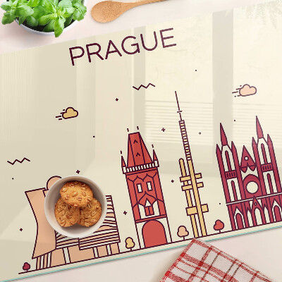 Deska kuchenna szklana z nadrukiem przedstawiającym widok miasta Praga