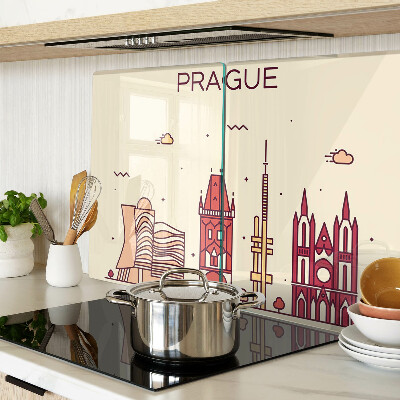 Deska kuchenna szklana z nadrukiem przedstawiającym widok miasta Praga