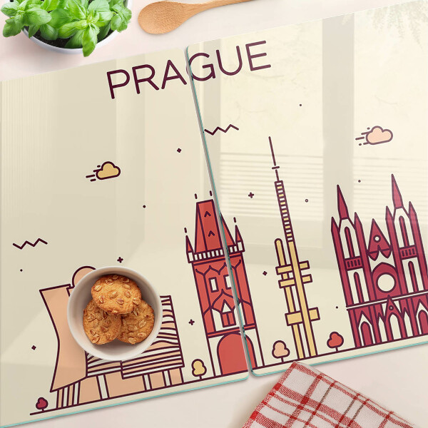 Deska kuchenna szklana z nadrukiem przedstawiającym widok miasta Praga