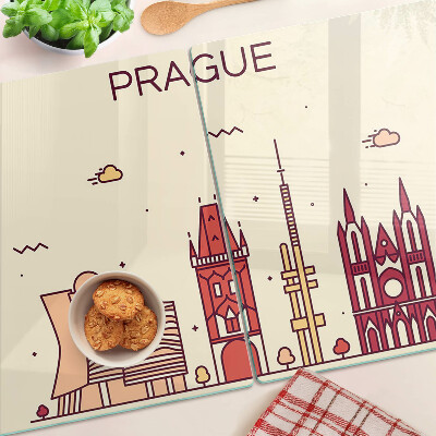 Deska kuchenna szklana z nadrukiem przedstawiającym widok miasta Praga