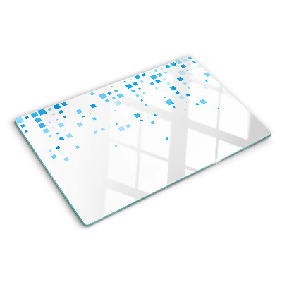 Szklana deska do krojenia z nadrukiem niebieskich kwadratów na białym tle