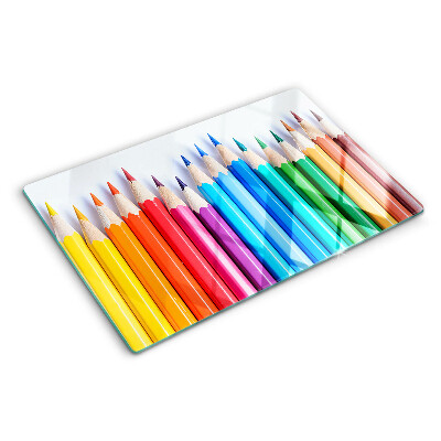 Szklana deska kuchenna z nadrukiem przedstawiającym kolorowe ołówki ułożone w rzędzie