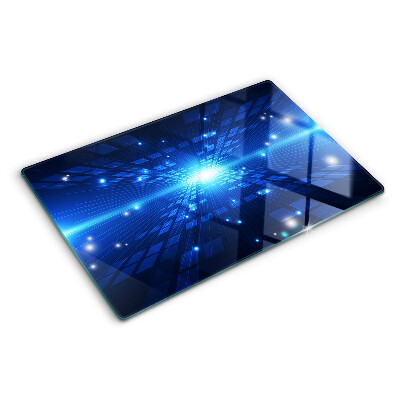 Szklana deska kuchenna z motywem technologicznego wzoru w odcieniach niebieskiego