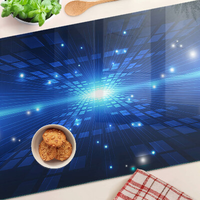 Szklana deska kuchenna z motywem technologicznego wzoru w odcieniach niebieskiego