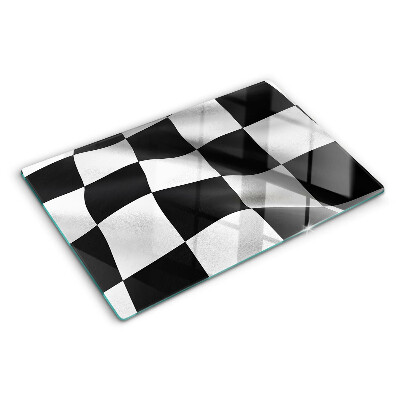 Szklana deska kuchenna z motywem szachownicy w czerni i bieli