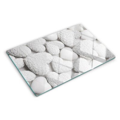 Szklana deska kuchenna z białym wzorem w kształcie serc