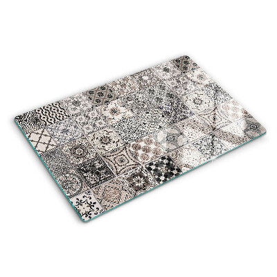 Szklana deska do krojenia z motywem kafelków w odcieniach szarości