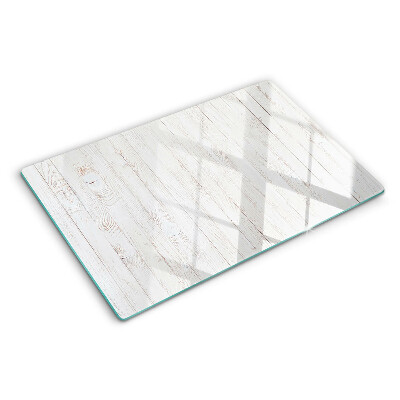 Szklana deska kuchenna w kolorze białym stylizowana na drewno