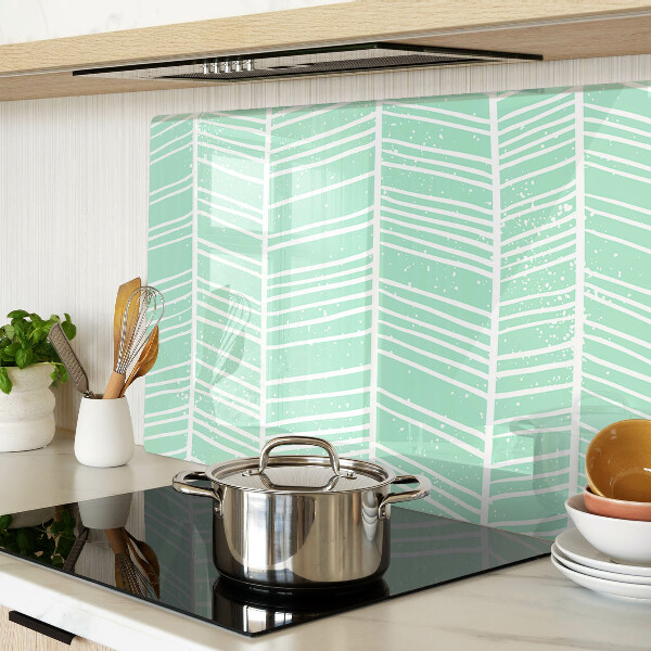 Szklana deska kuchenna w zielone paski z białymi liniami
