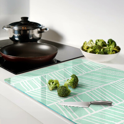 Szklana deska kuchenna w zielone paski z białymi liniami