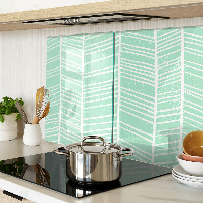 Szklana deska kuchenna w zielone paski z białymi liniami