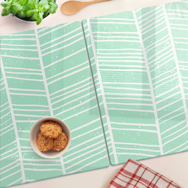 Szklana deska kuchenna w zielone paski z białymi liniami