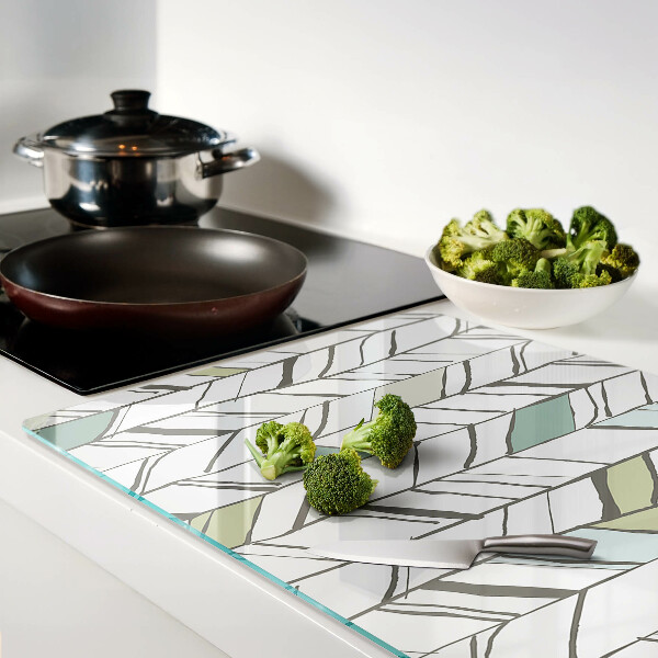 Szklana deska kuchenna z liściastym wzorem w odcieniach zieleni