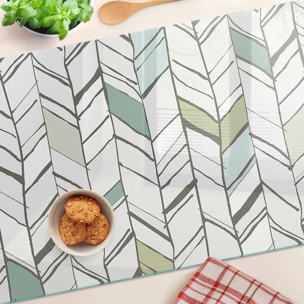 Szklana deska kuchenna z liściastym wzorem w odcieniach zieleni