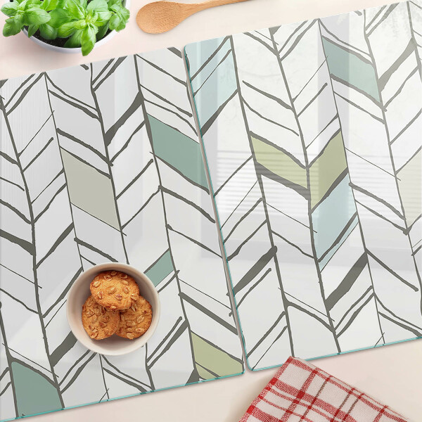 Szklana deska kuchenna z liściastym wzorem w odcieniach zieleni