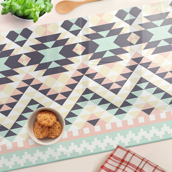 Szklana deska kuchenna z motywem geometrycznym w pastelowych kolorach