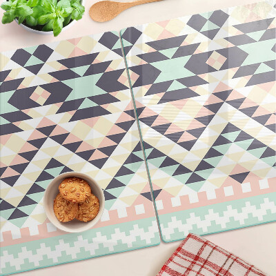 Szklana deska kuchenna z motywem geometrycznym w pastelowych kolorach