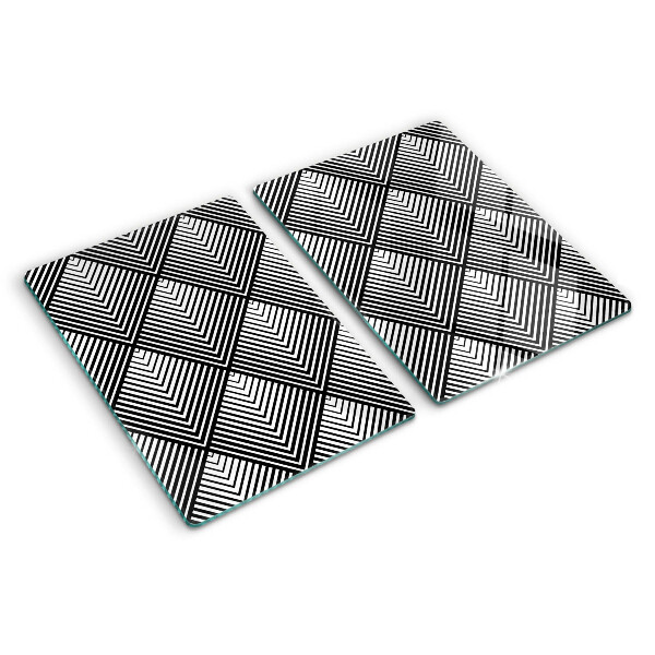 Szklana deska kuchenna z geometrycznym wzorem w czerni i bieli
