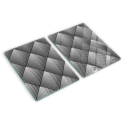 Szklana deska kuchenna z geometrycznym wzorem w czerni i bieli