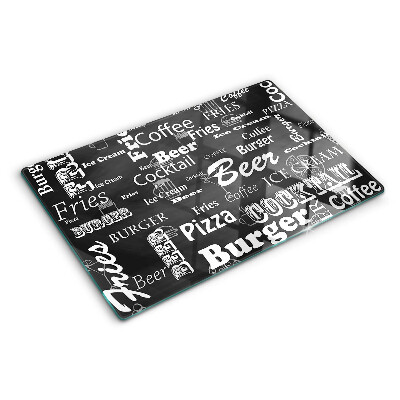 Szklana deska do krojenia do kuchni z motywem jedzenia i napojów