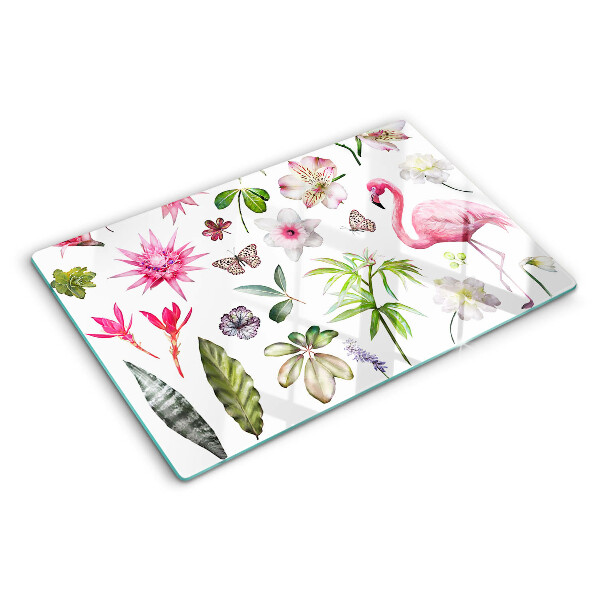 Szklana deska do krojenia z motywem tropikalnych kwiatów i ptaków