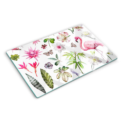 Szklana deska do krojenia z motywem tropikalnych kwiatów i ptaków