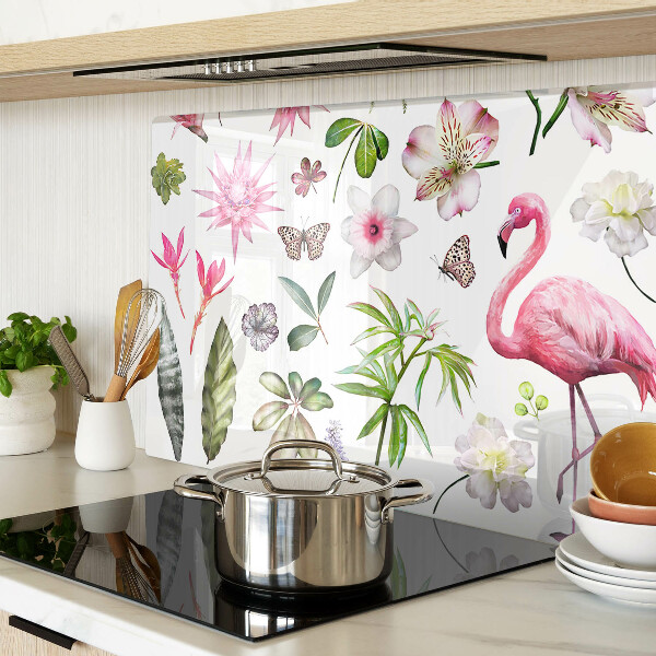 Szklana deska do krojenia z motywem tropikalnych kwiatów i ptaków