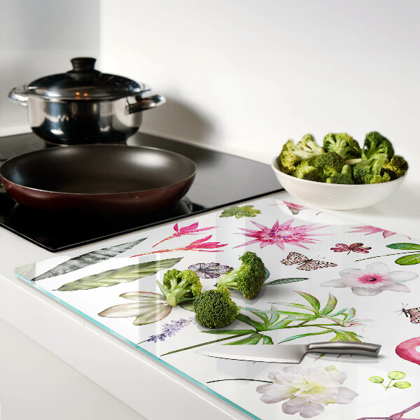 Szklana deska do krojenia z motywem tropikalnych kwiatów i ptaków