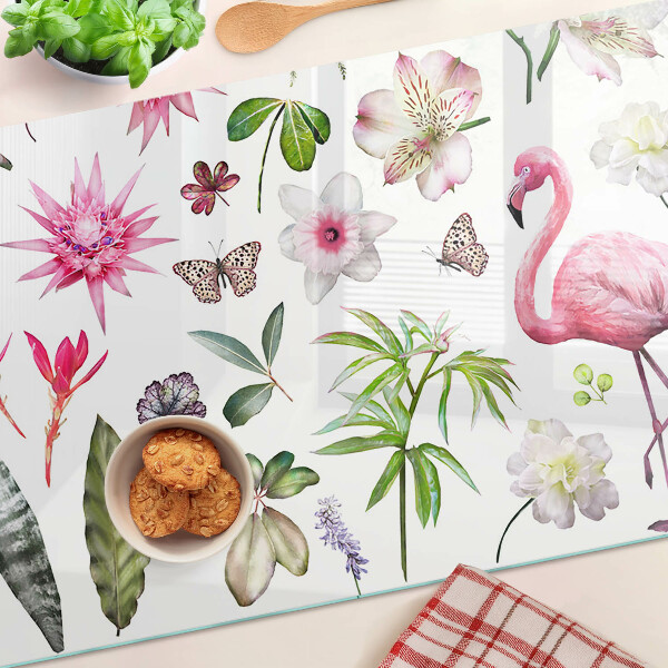 Szklana deska do krojenia z motywem tropikalnych kwiatów i ptaków