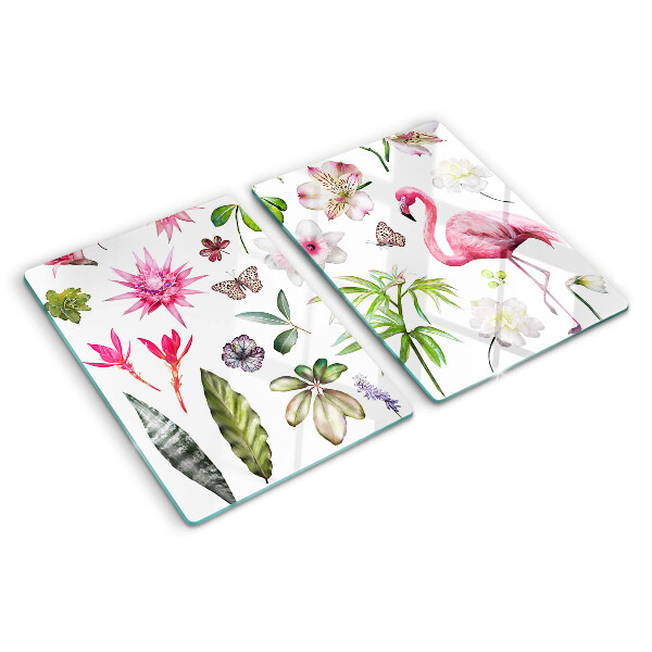 Szklana deska do krojenia z motywem tropikalnych kwiatów i ptaków