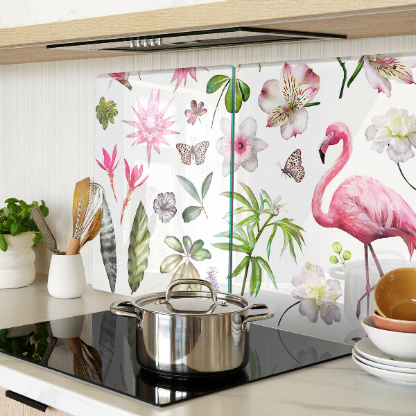 Szklana deska do krojenia z motywem tropikalnych kwiatów i ptaków