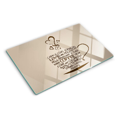 Szklana deska kuchenna z motywem kawy i serca