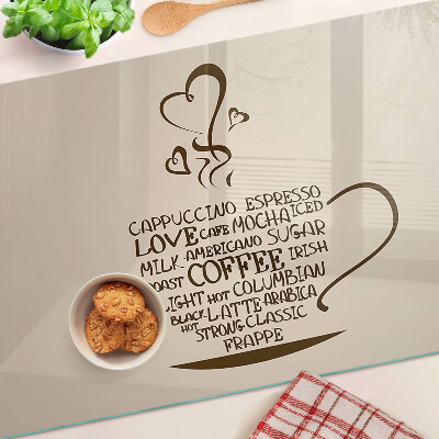 Szklana deska kuchenna z motywem kawy i serca