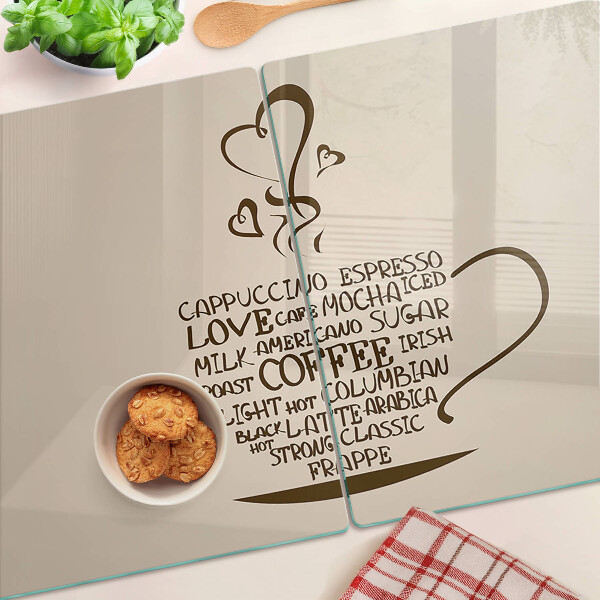 Szklana deska kuchenna z motywem kawy i serca