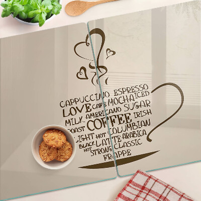 Szklana deska kuchenna z motywem kawy i serca