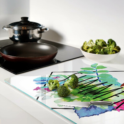 Deska kuchenna szklana z motywem letnich kwiatów i napisem „SUMMER”