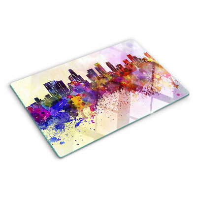 Szklana deska kuchenna z nadrukiem akwarelowej miejskiej sylwetki
