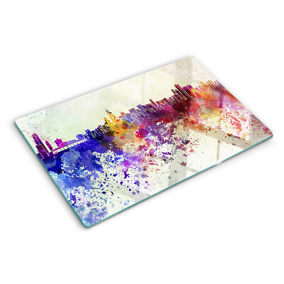 Szklana deska kuchenna z motywem panoramy miasta w kolorowych plamach