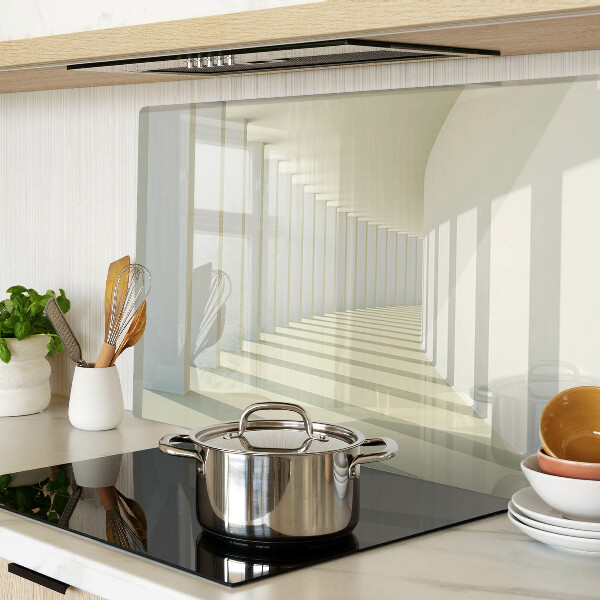 Szklana deska kuchenna z nadrukiem przedstawiającym perspektywę architektoniczną z lustrzanym efektem