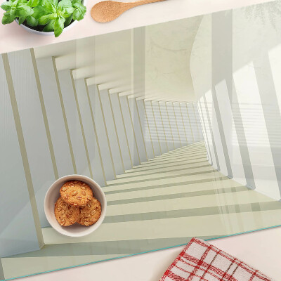 Szklana deska kuchenna z nadrukiem przedstawiającym perspektywę architektoniczną z lustrzanym efektem