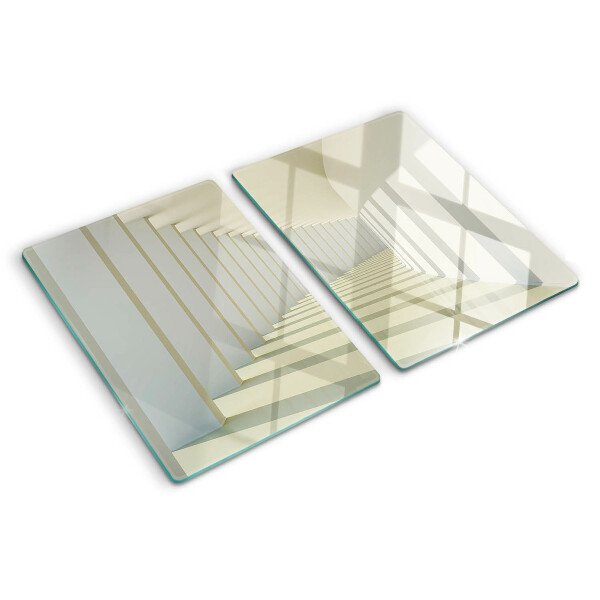 Szklana deska kuchenna z nadrukiem przedstawiającym perspektywę architektoniczną z lustrzanym efektem