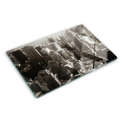 Deska kuchenna szklana z grafiką panoramy miasta w odcieniach czerni i bieli