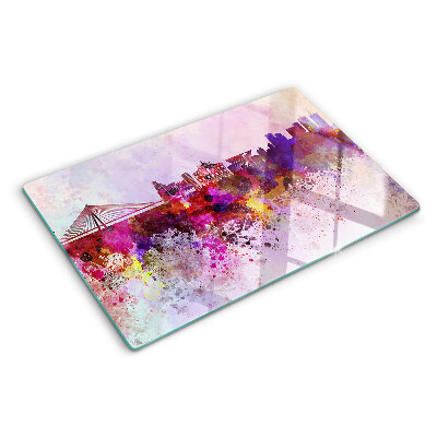 Deska kuchenna szklana z motywem miasta w akwarelowym stylu