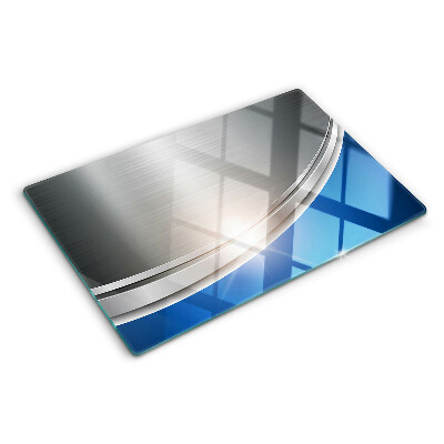 Szklana deska kuchenna z metalicznym efektem i niebieskimi akcentami