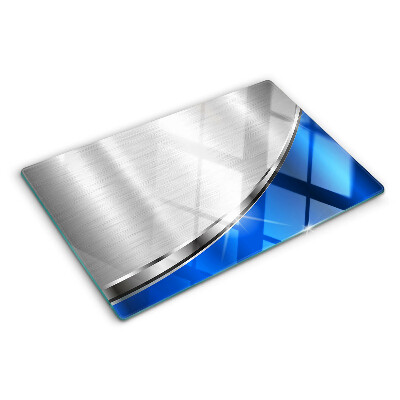 Szklana deska kuchenna z metalicznym wzorem i niebieskimi akcentami