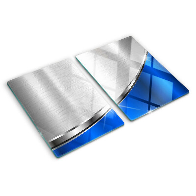 Szklana deska kuchenna z metalicznym wzorem i niebieskimi akcentami