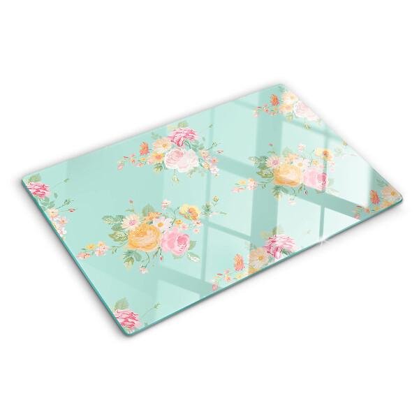 Szklana deska kuchenna z kwiatowym wzorem w pastelowych kolorach