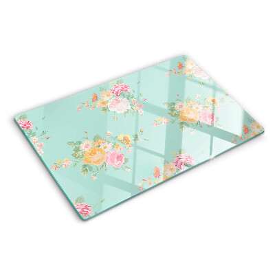 Szklana deska kuchenna z kwiatowym wzorem w pastelowych kolorach